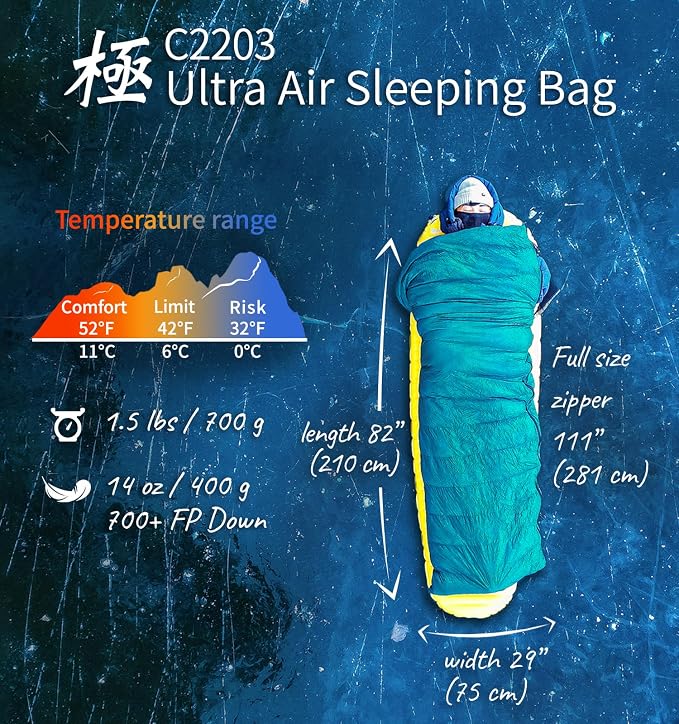 Litume Ultra Compact Down Sleeping Bag - 3 Season, Lightweight, 700 Fill Power, Packable for Adults, Double, Backpacking, Camping, Hiking, Family - With Stuff Sack