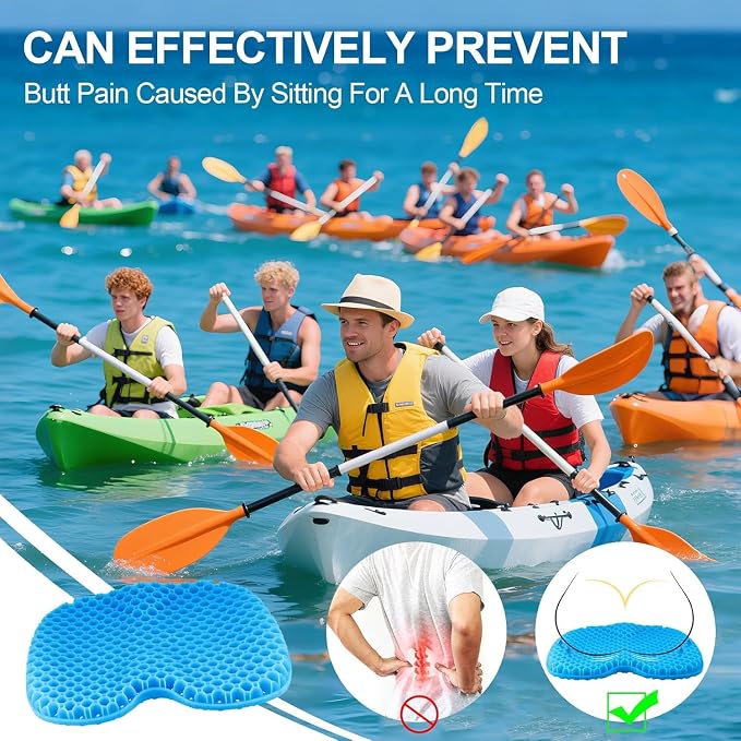 Anti Slip Kayak Seat Cushion,Thick Waterproof Seat Cushion Kayak Gel Seat Pad With Non-Slip Cover For Sit In Kayak Inflatable Kayak Canoe & Boat Kayak Accessories For Fishing Water Sports Outdoors