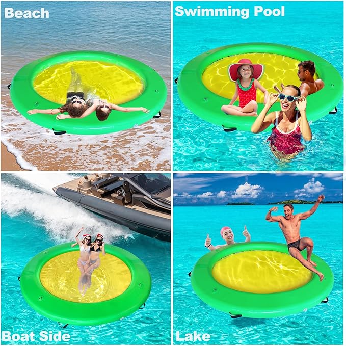 Water Hammock Inflatable Dock, 3.8ft/6ft/8ft Floating Raft Circular Water Island, Float Rings Air Mesh Platform for Lake/River/Swim Pool