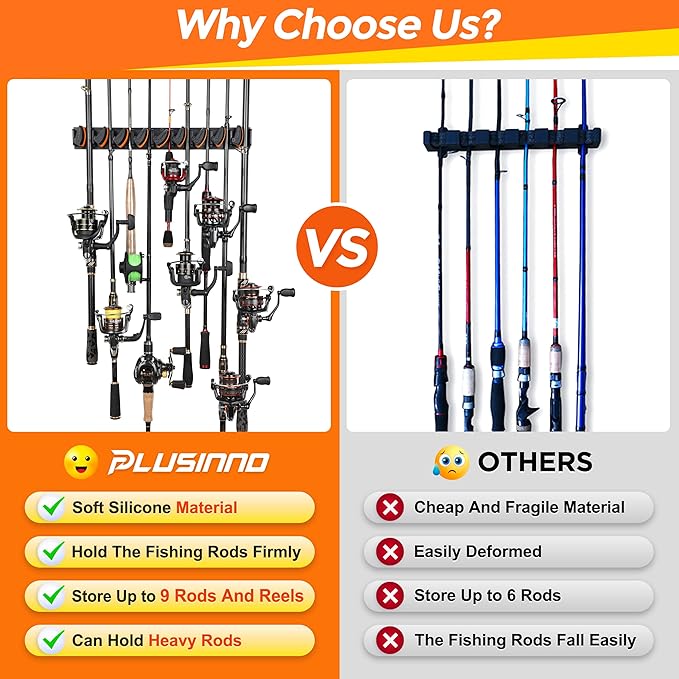 PLUSINNO V9 Vertical Fishing Rod Holders, 2 Packs Wall Mounted Fishing Pole Holders, with Fishing Backpack Tackle Bag