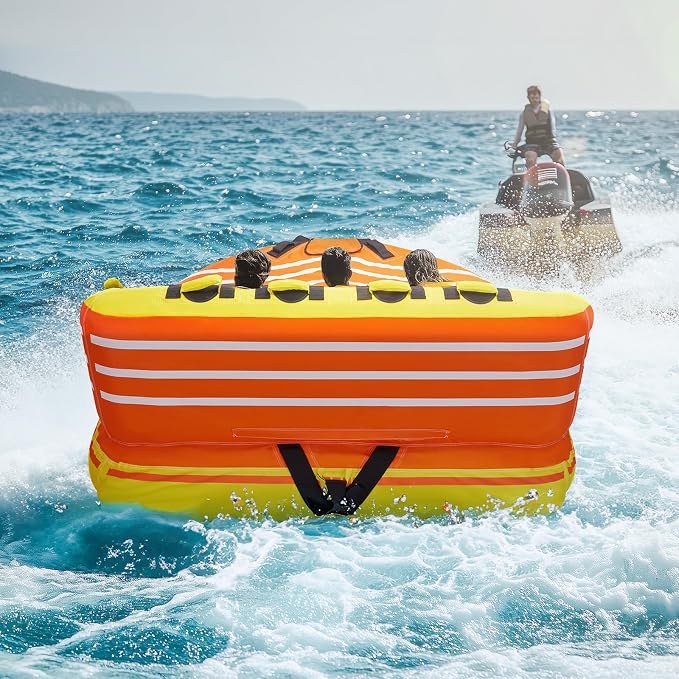 VEVOR Towable Tube for Boating, 1-3 Riders Inflatable Boat Tubes and Towables, 510lbs Water Sport Towable Tube for Boat to Pull - with Full Nylon Cover, 16 Grab Handles, Dual Tow Points & Safety Valve