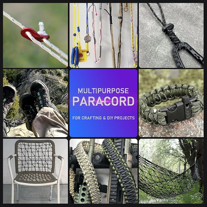 Paracordland-750LB Reflective Rope-100ft/500ft/1000ft- 9 Strand Parachute Spool Cord Heavy Duty String Ideal for Survival Gear Bracelet Camping Hikig Fishing-Reflective Green-1000FT
