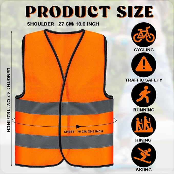Zhanmai 30 Pcs Kids Safety Vest Bulk High Visibility Reflective Construction Vest with Strips Neon for Traffic Child Outdoor (Orange)