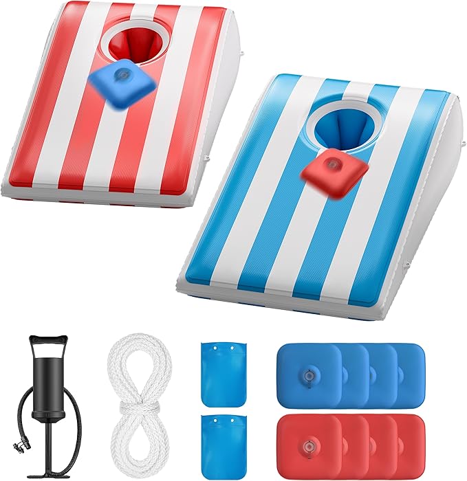 QPAU Inflatable Floating Cornhole Boards with 8 Water Bags, 3x2ft Corn Hole Games for Adults & Kids (Age 6+), Portable Cornhole Set for Swimming Pool, Pool Toss Game for Lake, Beach (with Hand Pump)