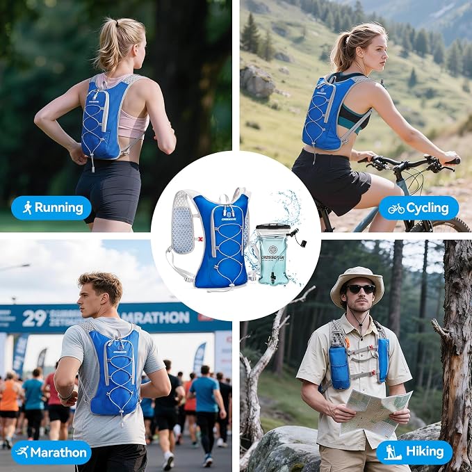 Lightweight Hydration Backpack with 1.5L TPU Water Bladder, CROSSGEAR Running Hydration Vest, Ultralight Hiking Backpack for Women Men, Running Water Daypack for Cycling Hiking Marathon