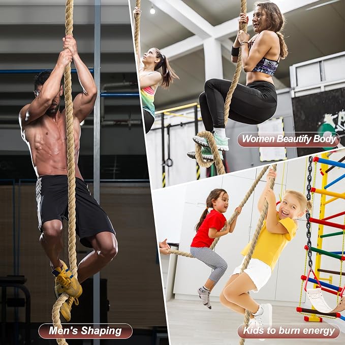 Climbing Rope Gym Exercise Ropes - 1.5 Inch Diameter 10FT 15FT 20FT 25FT 30FT 35FT 40FT 50FT Climb Rope for Fitness & Strength Training, Workout Climbing Rope for Adults Kids Home Indoor or Outdoor