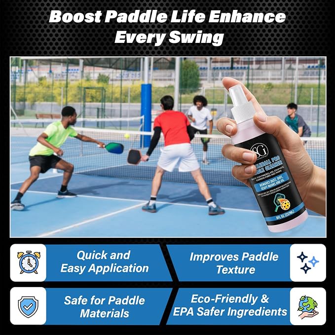 Pickleball Paddle Cleaner Spray - Removes Dirt, Ball Residue, Scuff Marks- EPA Safer Ingredients, Pickleball Accessories, Pickleball Gifts, Presidents Day Deals - 8 FL Oz