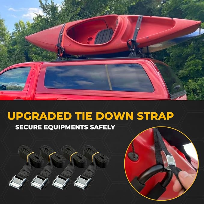 Vallix 2 Pairs Kayak Roof Rack for Car, J-Bar Kayak Carrier for SUV & Trucks, Heavy Duty Top Mount Holder with Straps for Canoe Boat Surfboard, 4 Pcs/Set