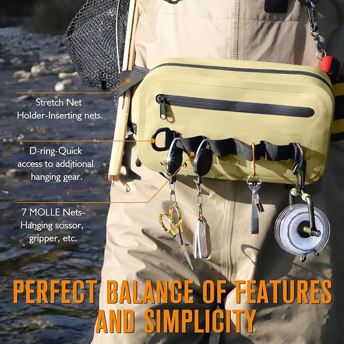 Dovesun Waterproof Fishing Fanny Pack for Men 3.3L Fly Fishing Bag Chest Pack with Airtight Zipper