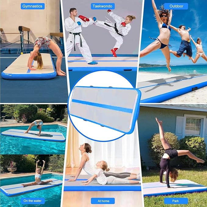 Inflatable Air Gymnastics Mat 10ft Training Mat 4 inches Thick Tumbling Track with Electric Pump for Gym/Home/Outdoor/Cheerleading/Yoga/Water