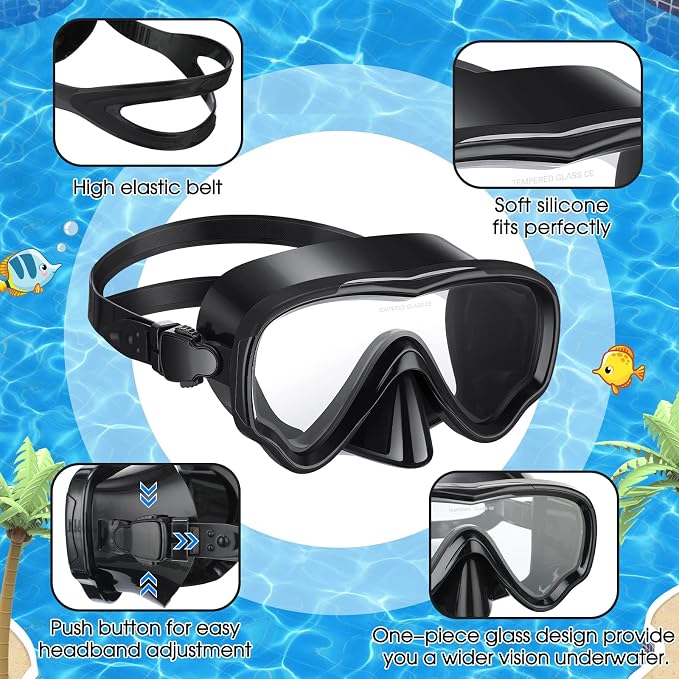4 Pcs Snorkeling Goggles for Adults Scuba Diving Mask Anti Fog Dive Mask Snorkeling Gear for Men Women Panoramic Swimming Goggles with Nose Cover for Diving, Swimming (Black, Yellow, Blue, Green)