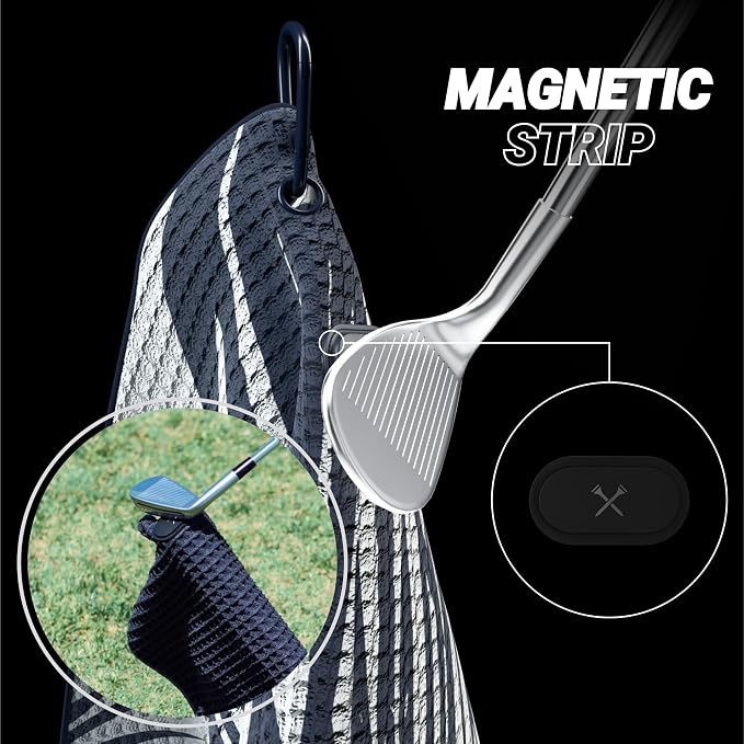 Blue Tees Golf Premium Magnetic Towel - Super Strong Magnet - Microfiber Waffle Design - Silicone Brush - Groove Cleaner - Bag Buckle