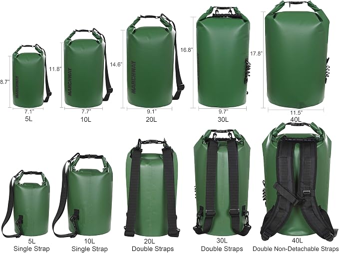 MARCHWAY Floating Waterproof Dry Bag Backpack 5L/10L/20L/30L/40L, Roll Top Sack Keeps Gear Dry for Kayaking, Rafting, Boating, Swimming, Camping, Hiking, Beach, Fishing
