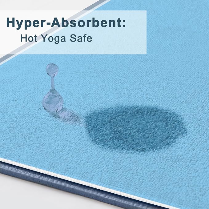 2 Pack Yoga Mat Towels with Bonus Grip Socks, Sky Blue + Rose Pink | Elegant Embroidered, 1-Second Sweat Absorption & Non-Slip | Machine Washable Microfiber | Hot Yoga, Pilates | 73''*27.6''
