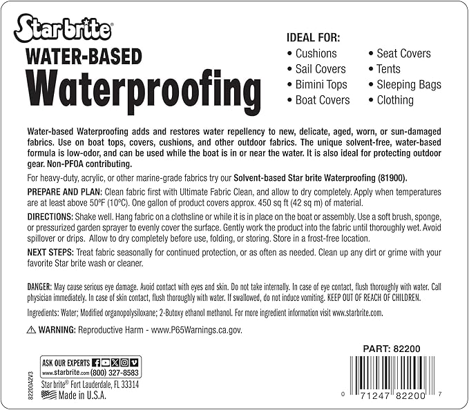 STAR BRITE Water-Based Waterproofing & Fabric Protectant - Low Odor Waterproofer for All Materials- 1 GAL (082200)