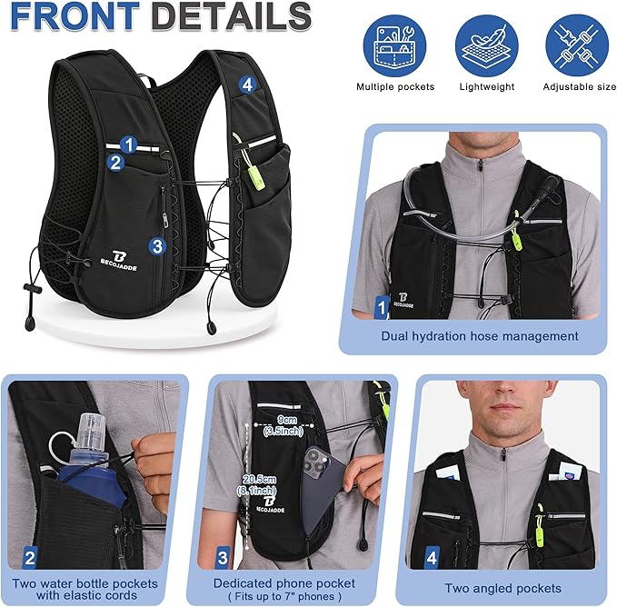 BECOJADDE 5L Running Vest for Women, Hydration Backpack Lightweight & Breathable for Trail Running, Marathon, Hiking, Cycling
