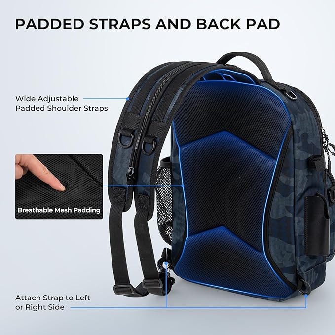 KastKing BaitSpace Fishing Sling Bag, Fishing Backpack with Rod & Beverage Holder, Tackle Bag for Fishing Gear