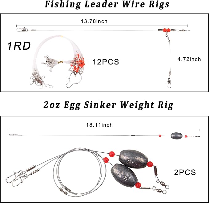 Saltwater Fishing Tackle Kit with Tackle Box Includes Surf Fishing Leader Rigs, Swimbait Lures, Hook Swivels, Fish Finder Rig, Sinker Weights, Fishing Gear and Equipment, Gift for Men