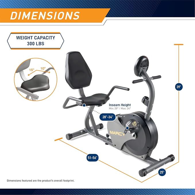 Marcy Magnetic Recumbent Bike with Adjustable Resistance and Transport Wheels NS-716R