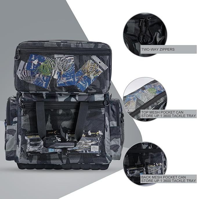 Goture Large Tackle Bag,Store Up to 8PCS 3700 Plus 4PCS 3600 Tackle Trays(Not Included),Water Resistant Saltwater Gear Storage Big Fishing Bag with EVA Bottom,Gifts for Men(21.65"x11.8"x15.16")-Camo