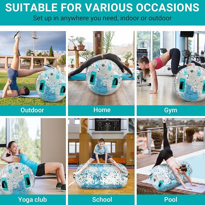 Estgora Gymnastics Barrel Inflatable Tumbling Air Roller, Gymnastic Tumble Equipment for Kids Home Use Back Handspring Trainer Octagon Tumbler Chearleeding Mat With Electric Pump
