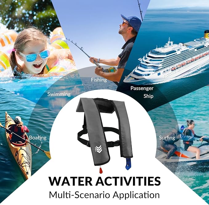 Automatic Inflatable Life Jackets for Adults Life Vests PFD Low Profile Load Capacity Up to 330lbs