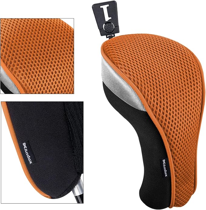 Andux 3pcs/Set Golf 460cc Driver Fairway Wood Club Head Covers | with interchangeable NO. Tags | Mesh Breathable material | Short Neck | Coloured Piping | Pull-On Closure