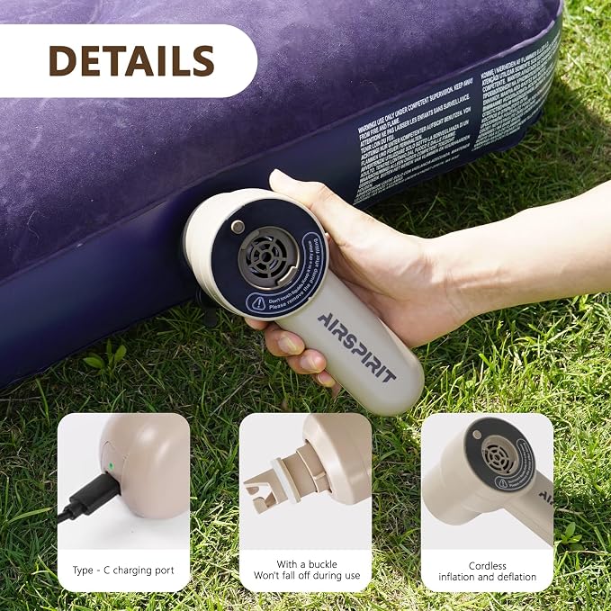 AIRSPIRIT Max Air Pump for Inflatables, Ultra-Fast 600L/min, 13.79Kpa Electric Pump, 2500mAh Rechargeable Portable Inflator for Large Inflatables, Boats, Pools, Vacuum Storage Bags