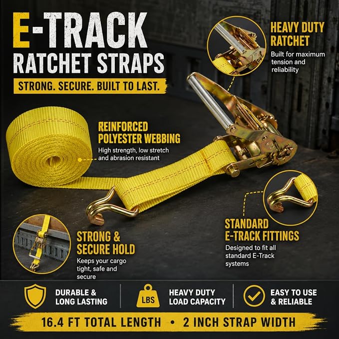 RHBLME Ratchet Straps Heavy Duty Pack of 4, 2 Inch Ratchet Straps with Double J Hook, 16.4 Ft Tie Down Straps for Securing and Moving Cargo, Motorcycles, 10000 LBS Break Strength