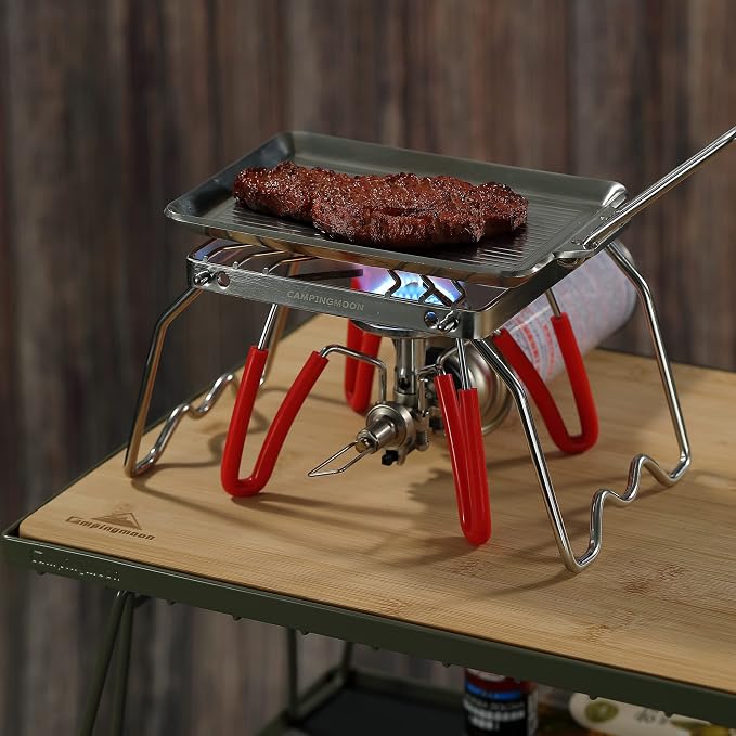 CAMPINGMOON Portable Folding Camping Campfire Grill over Fire Split Stoves 304 Stainless Steel (7’’L (MS-1001))