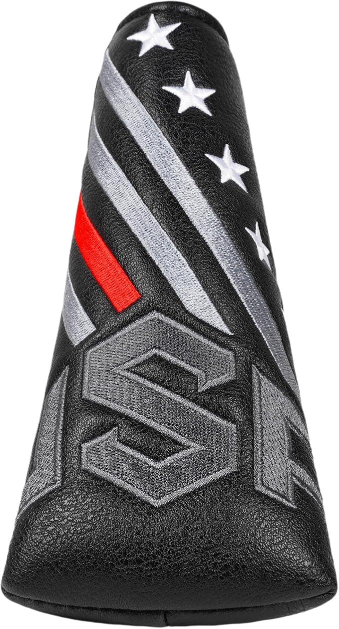 Big Teeth Golf Cover USA Stripe and Star Headcover Covers, Driver Fairway Wood Hybrid Headcovers Fits Blade Mallet Putter Iron and Woods with Magnetic Club Protector Pu Leather Golf Accessories
