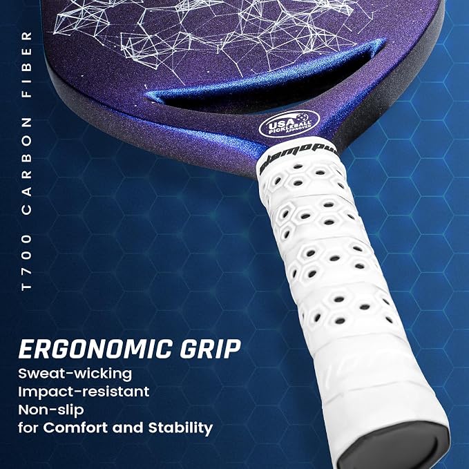Pro Pickleball Paddle| T700 Carbon Fiber Pickleball Paddles with 16mm Polymer Honeycomb Core & Overgrips| Premium Pickle Ball Racket Enhanced Control & Spin & Power| USAPA Approved