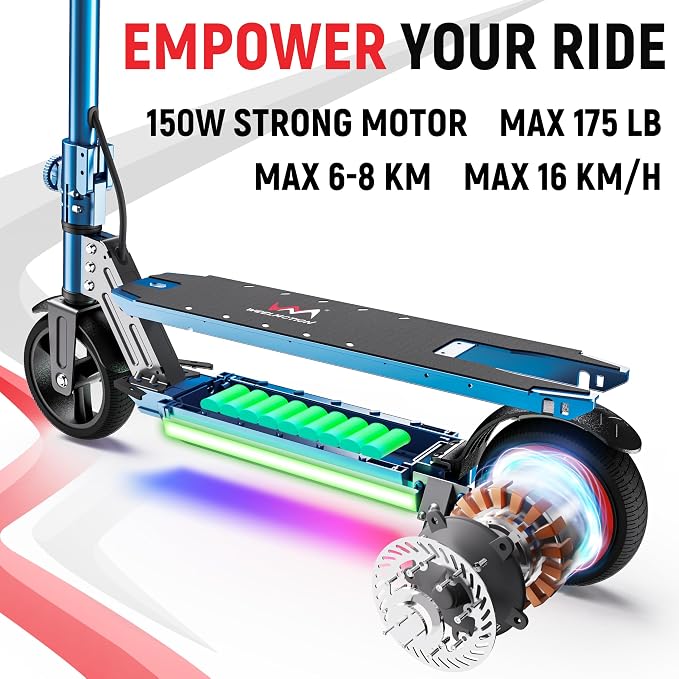 Classic Foldable Electric Scooter for Kids, Bright Front Lights, Shining Pedal Lights, LED Display, Dual Brakes 150W Motor Kids Electric Scooter, UL2272 Certified