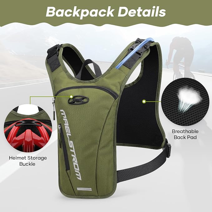 Maelstrom Hydration Vest with 2L Water Bladder Backpack for Running Hiking | Chest Pack, BPA-free, High Flow Bite, Reflective Stripe, Helmet Buckle, Detachable, Breathable Pad, for Cycling, Marathon