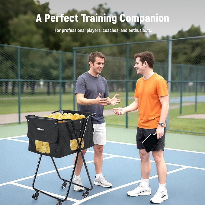 NEEWER Tennis Ball Hopper, Pickleball Retriever Collector Basket Cart Holder Tennis Court Equipment Accessory for Training Teaching