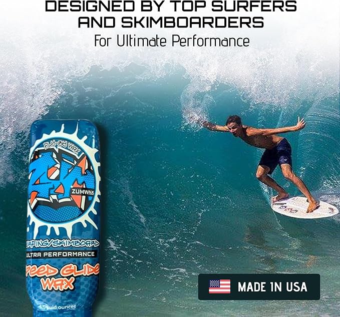 ZUMWax Surfing Skimboard Ceramic Wax, Made in USA, PFAS-Free, Ultra Performance Speed Glide, Durable Eco-Friendly, Secret Vanilla Scent, ANY Temperature Use, Maximum Speed on Sand & Water, 4.5 oz
