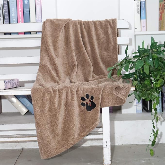 Dogvingpk Extra Large Dog Towel 1 Pack, Super Absorbent Soft Quick Drying Microfiber Pet Bath Towels for Large & Medium Dogs (XL-55" * 36", Brown)