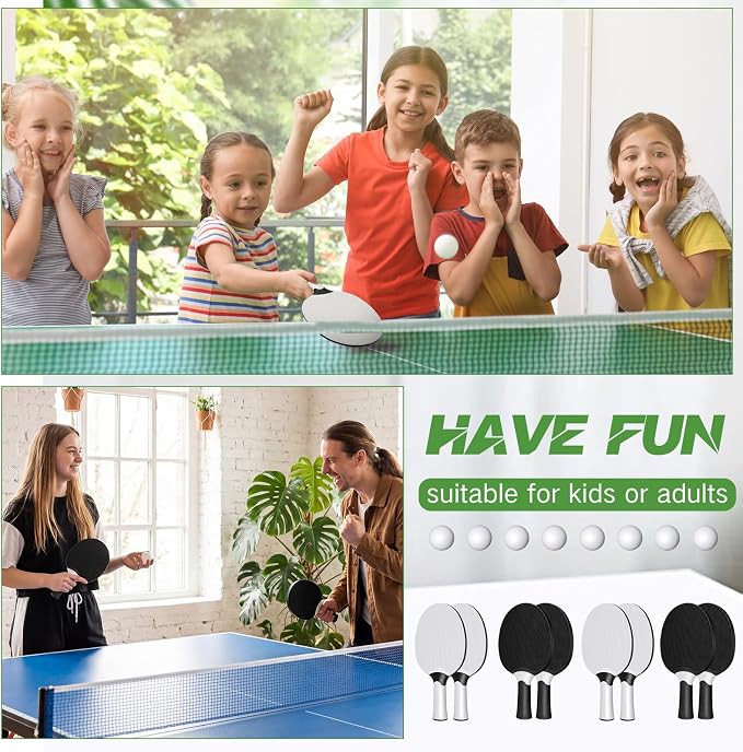 Junkin 8 Pieces Table Tennis Paddles Kit Professional Rackets Set Portable Composite Rubber Table Tennis Racquets with 8 Balls for Indoor and Outdoor