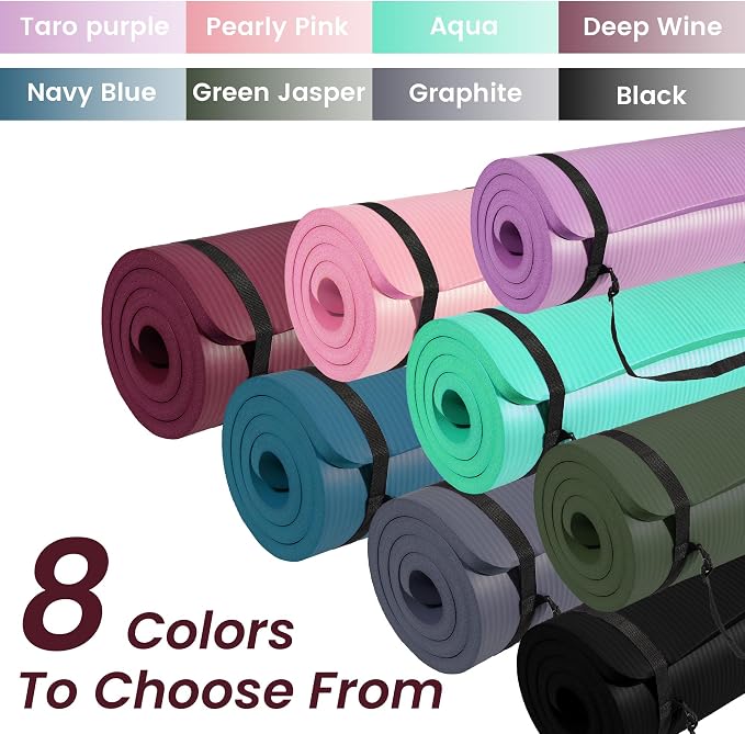 Signature Fitness Extra Thick High-Density Foam Yoga Mat – Multiple Thicknesses (1/2" & 1") / Multiple Colors – Double-Sided Non-Slip Surface – with Carrying Strap for Pilates, Yoga & Home Workouts