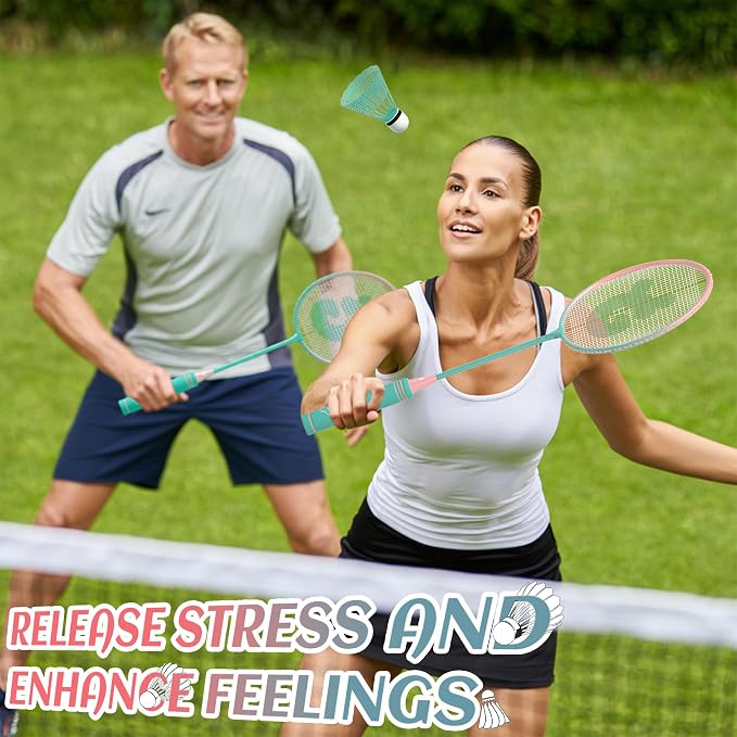 Badminton Rackets Set of 4 for Outdoor Backyard Games,Including 4 Rackets, 6 Nylon Shuttlecocks, 4 Replacement Grip Tapes and 1 Carrying Bag, Lightweight Badminton Racquets for Kids Adults Beginners