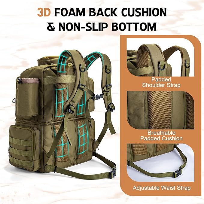 Goture Fishing Backpack, 53L 600D Water-Resistant Insulated Tackle Backpack with Cooler, Rod Holders, 8 Lure Pockets, Rain Cover, Gear Storage Large Fishing Bag for Camping Hiking(Without Tackle Box)
