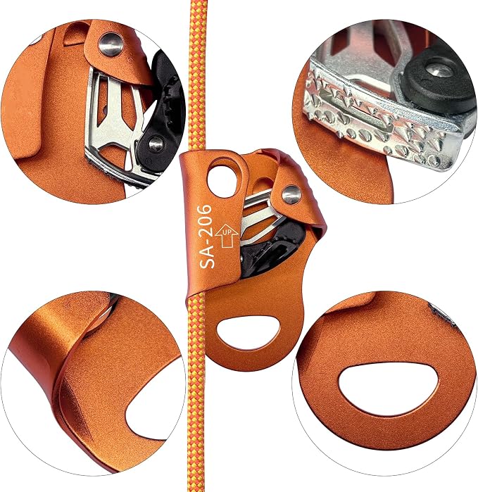 CE Chest Ascender, 100kgs Strong Climbing Rappelling Gear Equipment for Rock Climbing, Tree Arborist, Climbing Rescue Caving, Mountaineering, 8~13MM Rope, 4kN, Orange