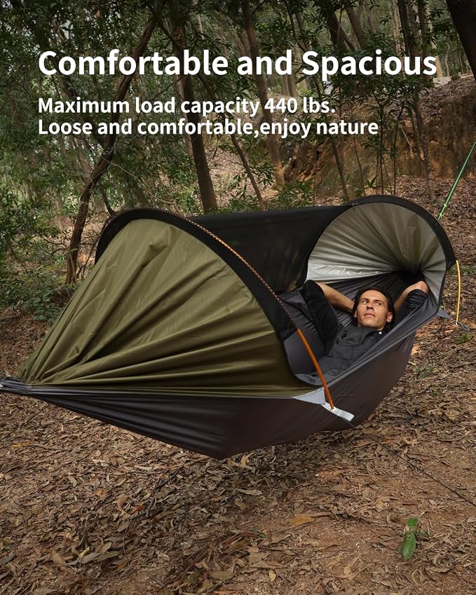 Camping Hammock Tent with Mosquito Net and Removable Sunshade, 4 in 1 Function, Lightweight Hanging Hammocks Tree Straps Swing, Bivvy Ground Tent for Outside, Hiking, and Travel