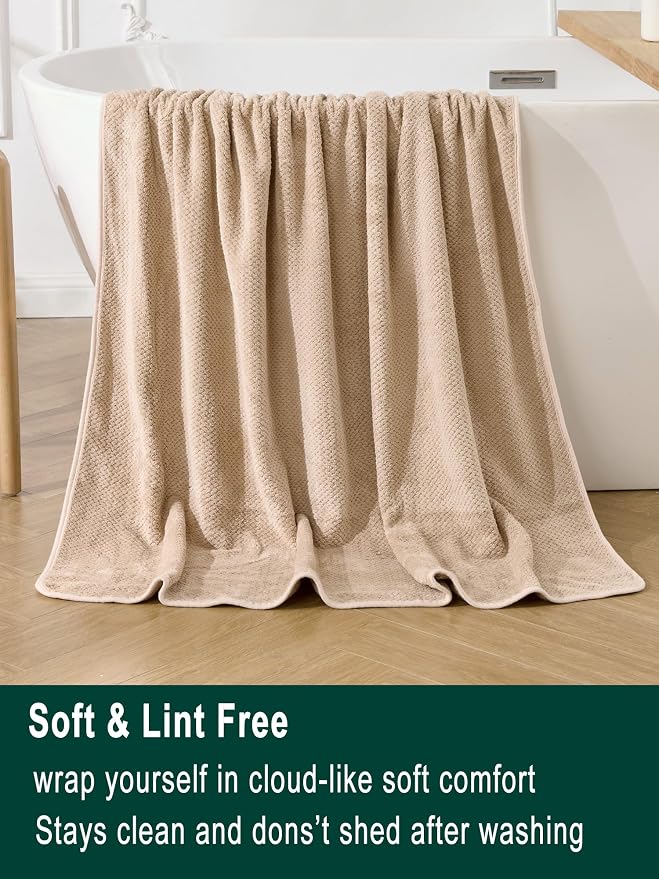 Extra Large Bath Sheet Set 3-Piece, 1 Bath Towel 40x80 Inches, 1 Hand Towel, 1 Washcloth, Soft Absorbent Quick Dry Microfiber Towel for Bathroom Beach Pool Gym Spa, Beige