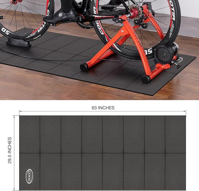 CXWXC Exercise Bike Mat 29.5” x 63” - Bike Trainer Floor Mat for Indoor Riding - Heavy Duty Fitness Equipment Mat for Treadmill Spin, Peloton, Stationary, Exercise Bike