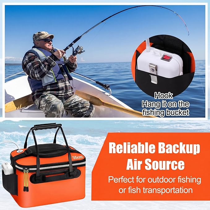 2 Pcs Fishing Bucket and Live Bait Aerator, Foldable Multi Functional Live Bucket Portable Quiet Aerator Outdoor Camping Fishing EVA Bag