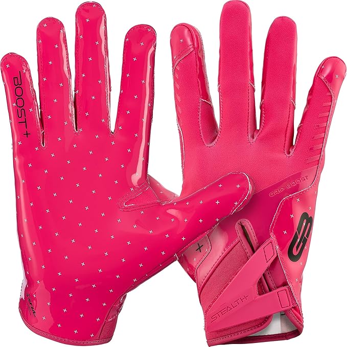 Grip Boost Football Gloves - Solid Stealth 6.0 Boost Plus Sticky Technology - Adult and Youth Football Gloves for Wide Receiver - Men's and Boys Sizes