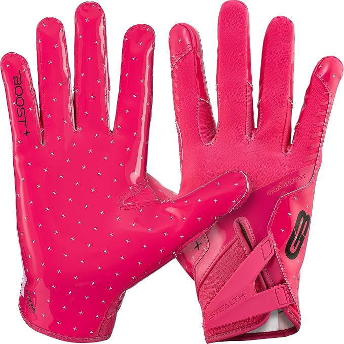 Grip Boost Football Gloves - Solid Stealth 6.0 Boost Plus Sticky Technology - Adult and Youth Football Gloves for Wide Receiver - Men's and Boys Sizes