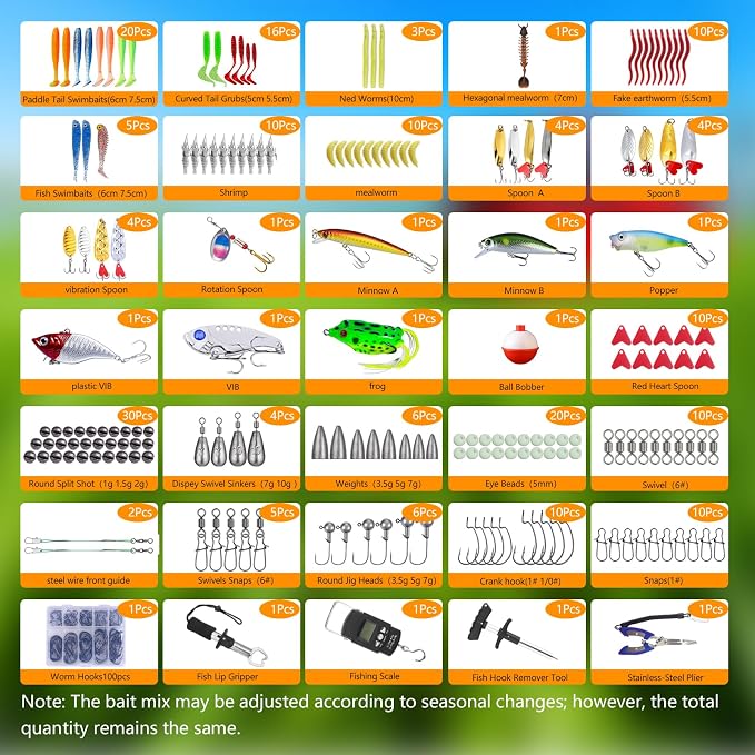 3-Layer Fishing Tackle Box with Tackle Included, 314Pcs Tackle Box Kit with Lures, 5 Tools Pliers, Scale, Lip Gripper, Hook Remover, Lanyard, Gear for Bass, Trout, Pike, Gift for Men