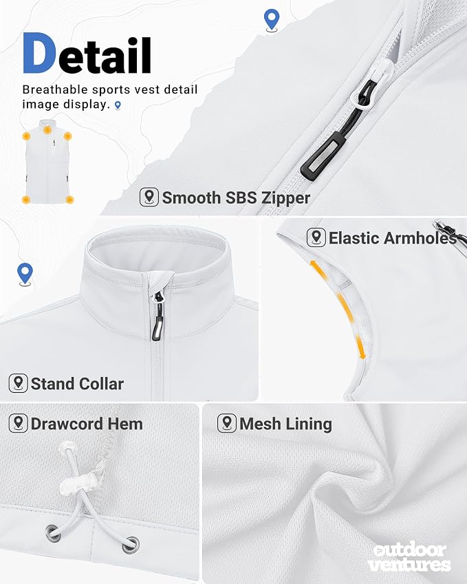 Outdoor Ventures Men's Windproof Softshell Vest Outerwear Lightweight Sleeveless Jacket for Running Golf Hiking Travel